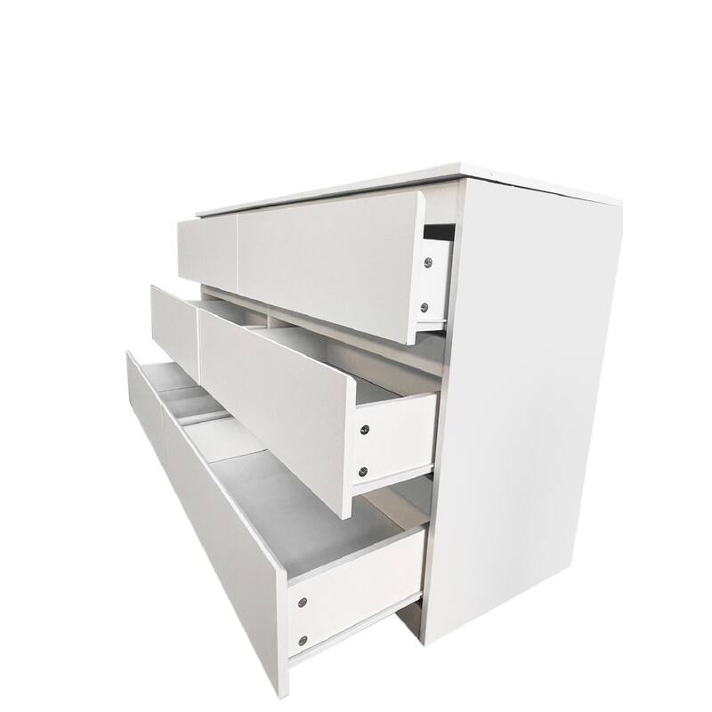 Modern Style Double Dresser White Finish Storage Cabinet with 6 Drawers Anti Tipping Device, for Bedroom Living Room Hallway