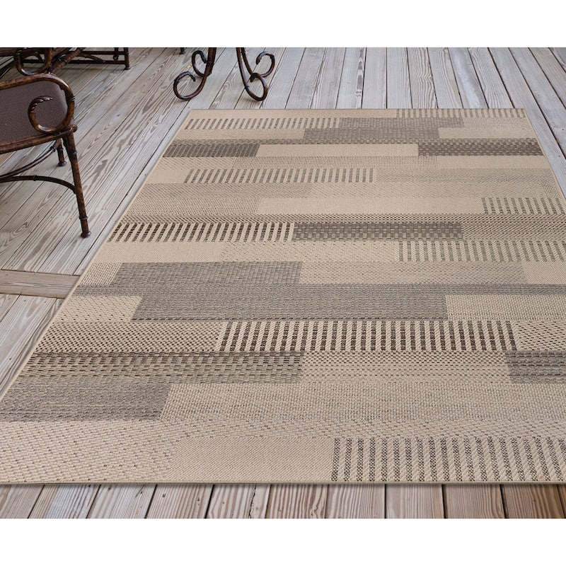 Liora Manne Riviera Bands Indoor/Outdoor Area Rug - 5'3" x 7'3" - Neutral
