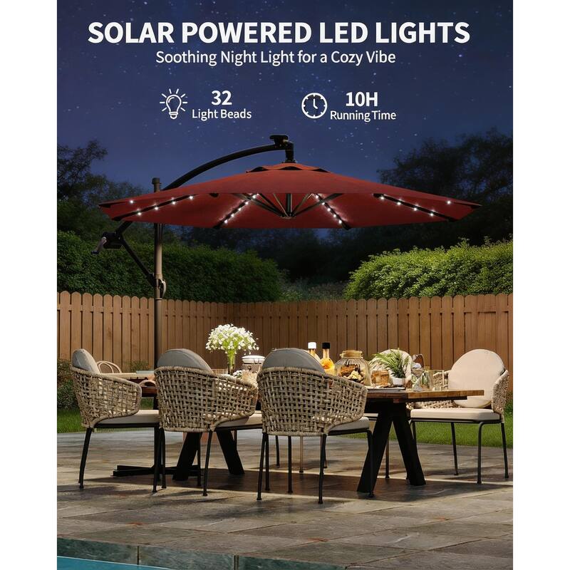 10 ft offset patio umbrella, with solar lights
