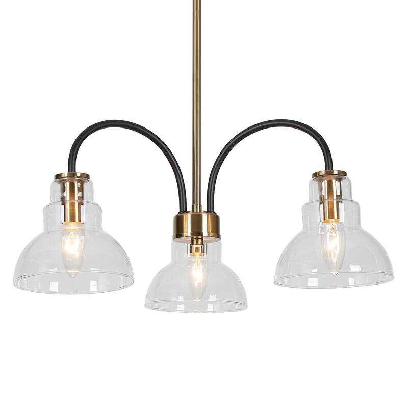 Modern Black Gold 3-light Chandelier Glass Barn Island Pendant Lighting - D18" x H8"