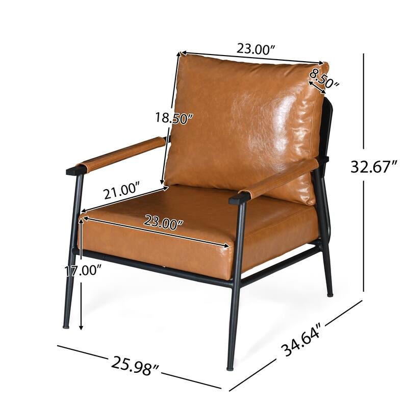 Mid-Century Modern Accent Chair with Padded Backrest and Metal Frame,Faux Leather Upholstered Armchair for Living Room,Bedroom