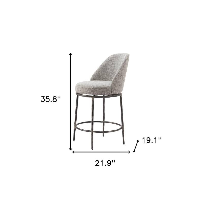 HomeRoots 24" Gray and Black Fabric and Steel Counter Height Swivel Bar Chair