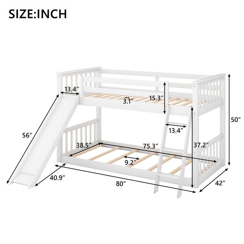 Compact Solid Wood Bunk Bed with Slide