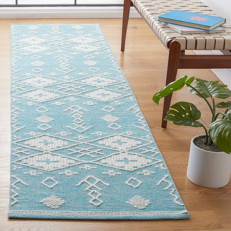 SAFAVIEH Handmade Kilim Greet Cotton Rug - 2'3" x 9' Runner - Teal/Ivory