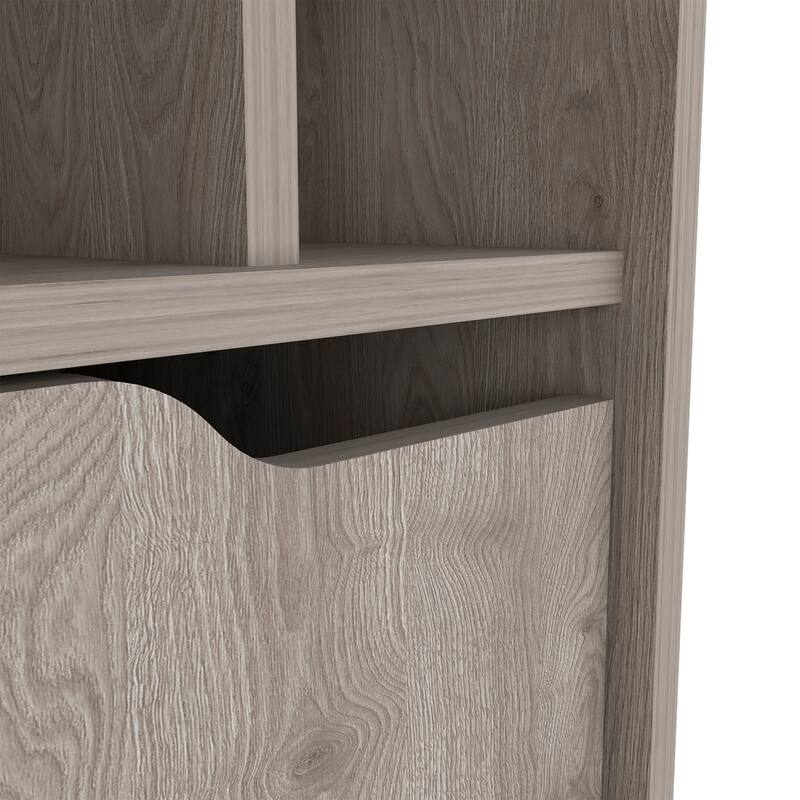 FM Furniture Sheffield L Bar Cabinet with 2 Doors, 4 Inner Shelves, 8 Cubbies, and Hairpin Legs