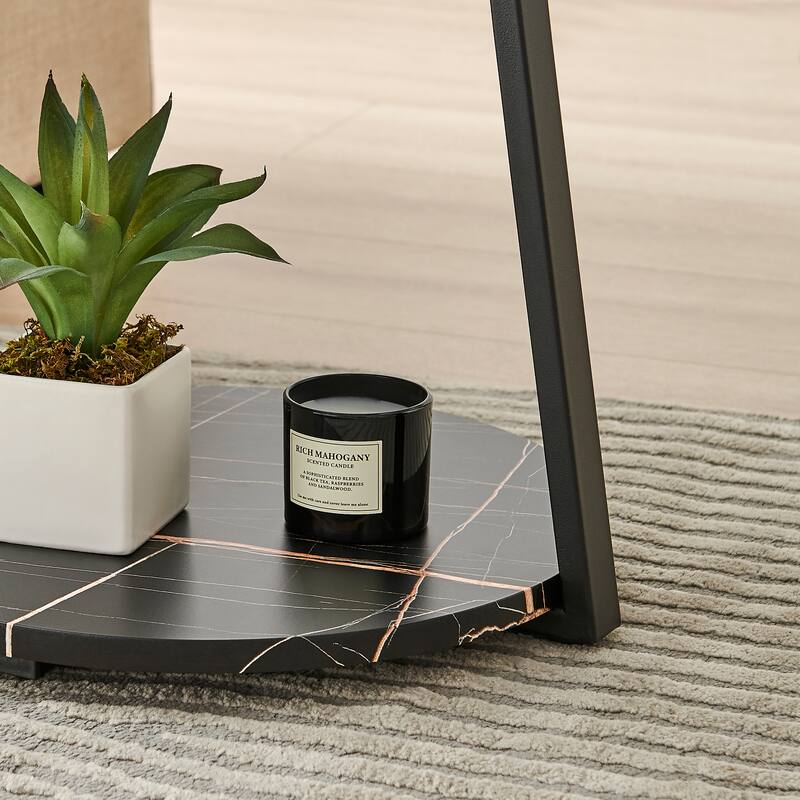 Skylar Round 3-Tier Side Accent Table with Raised Lip Edge Tabletop and Midcentury Modern Metal Asymmetric Pedestal Legs