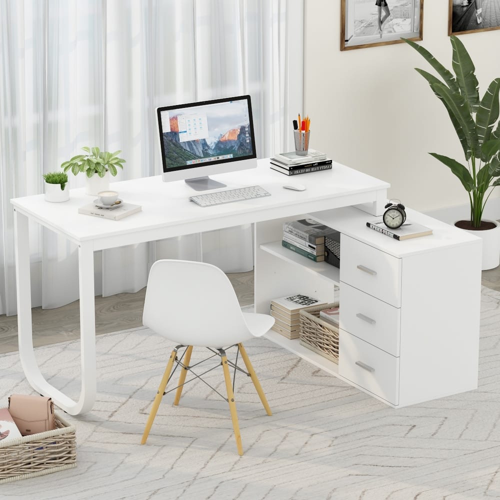 L-Shaped Computer Desk, 55.1"W Large Executive Office Desk