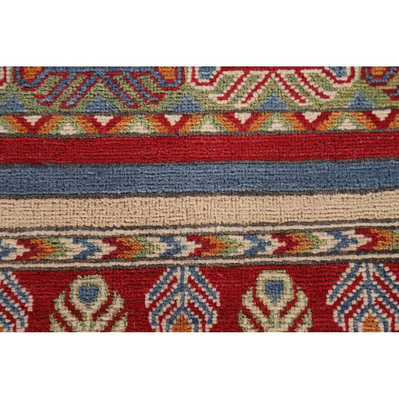 Hand Knotted Oriental 100% Wool Carpet Traditional All-Over Multi-Colored Kazak Runner Rug - 13' 10'' X 2' 6''