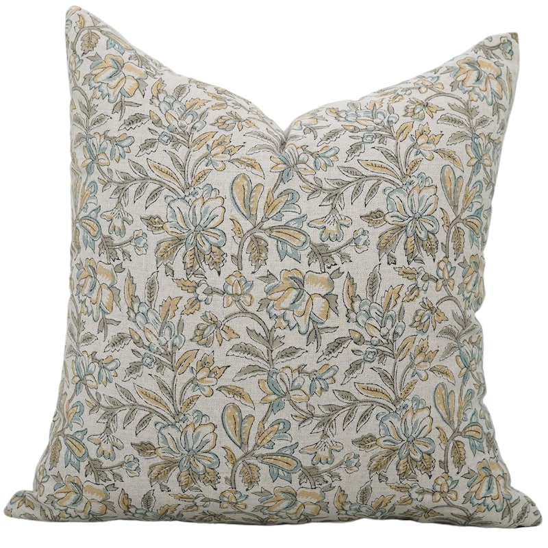 Linen Farmhouse Block print pillow Cover - Kudrat - Pillow Covers - 24" x 24"