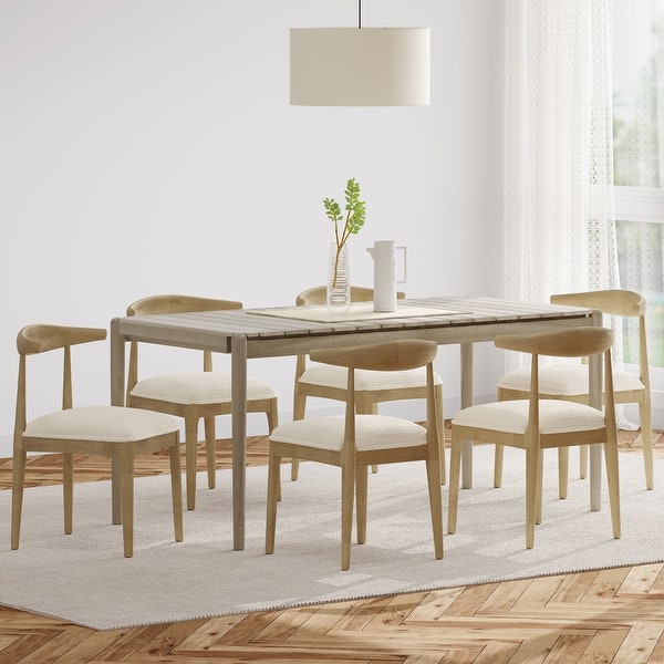 slide 2 of 42, Helke Acacia Wood 7 Piece Dining Set by Christopher Knight Home Light Ash + Ivory