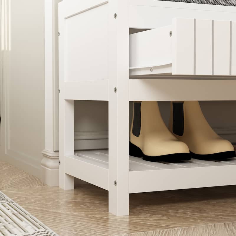 68.5"H Hall Tree with Bench and Shoe Storage White/Black/Grey