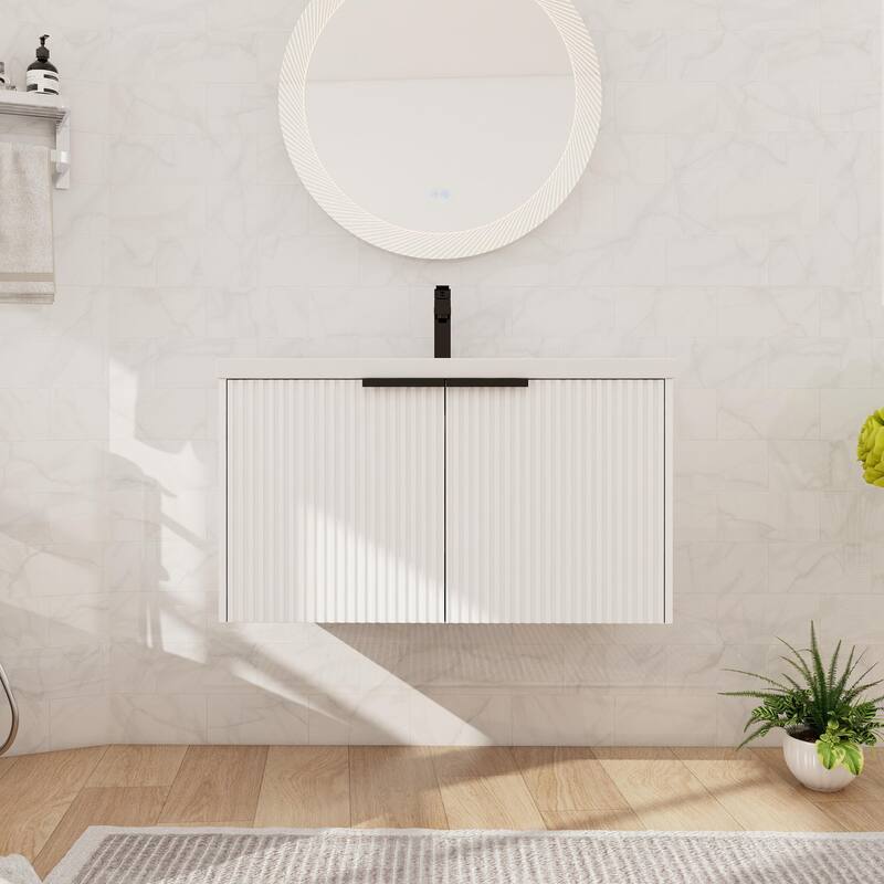 Beingnext 36"/48" Bathroom Vanity with Sink, Floating Bathroom Vanity with Soft Close Door - 35.4''W x 18.1''D x 20.5''H - White