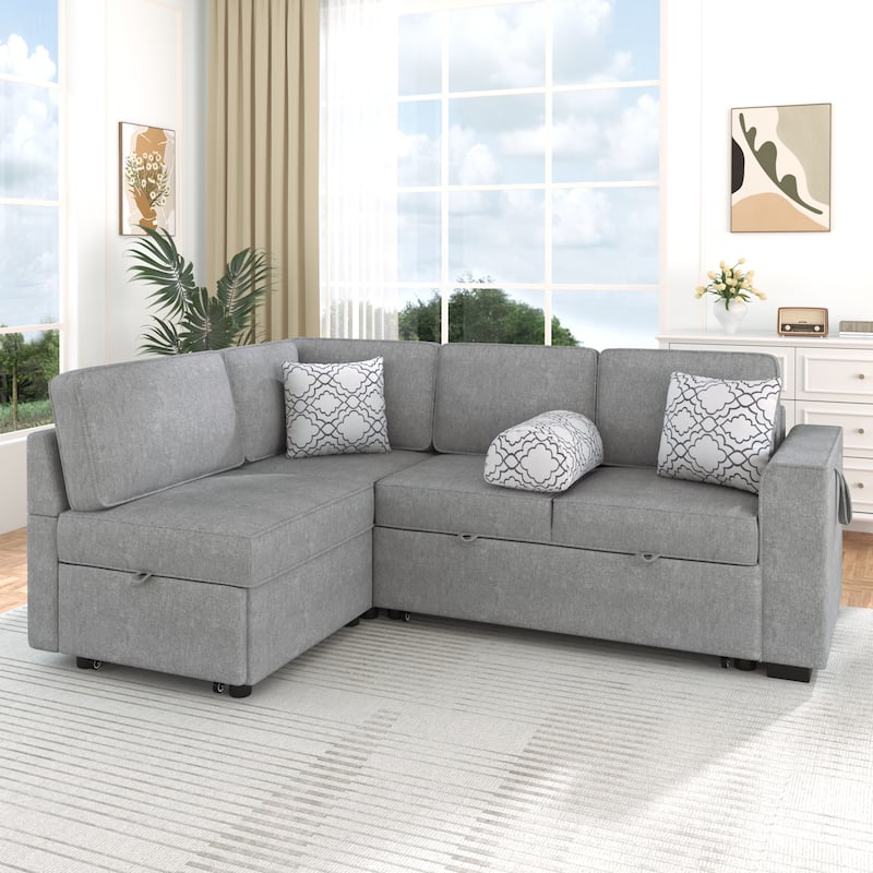 Convertible Multifunctional L-Shaped Sectional Sofa Bed with Dual Pull-Out Sleepers by Harper&Bright Designs