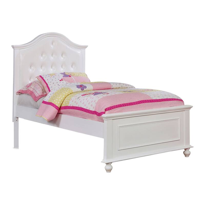 Aure 3 Pc Full Size Kids Bedroom Set, Curved Tufted Headboard, White