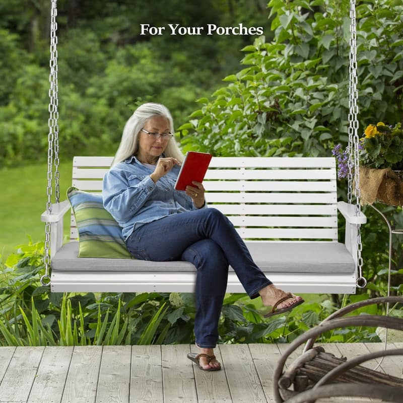 5 ft. 3-Person Wood Outdoor Porch Swing with Cushion - N/A