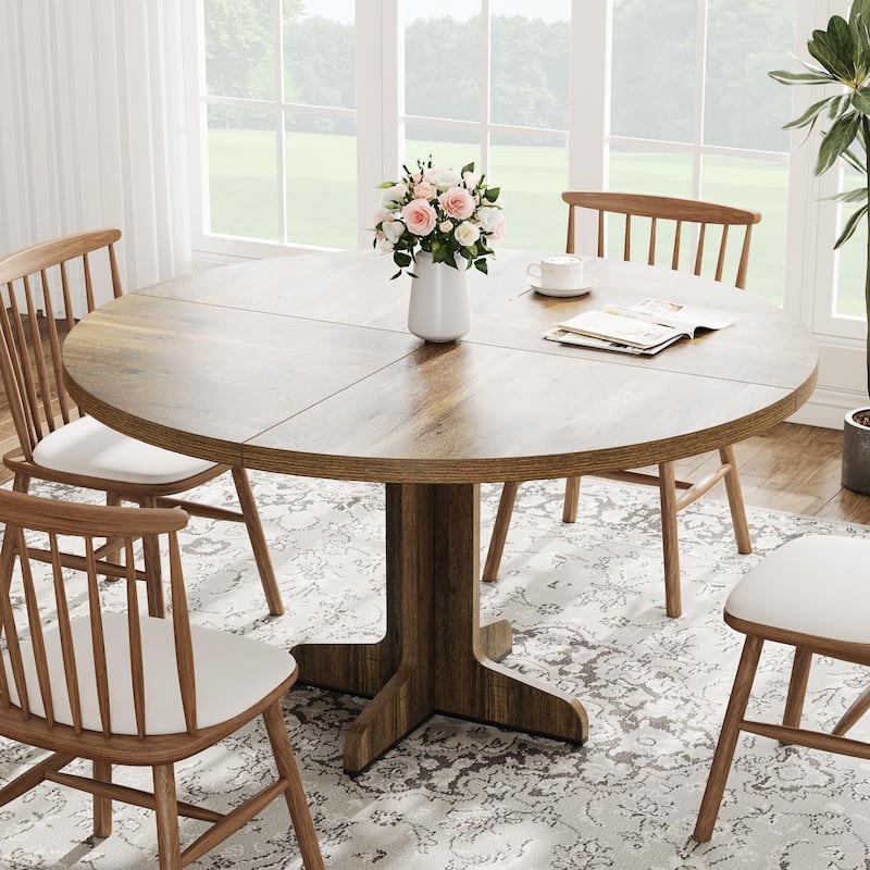 47 Inch Round Dining Table, Farmhouse Wood Dining Table