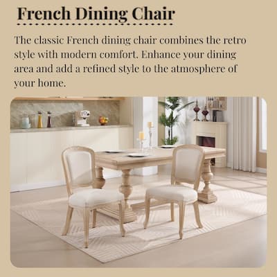Cotton Linen Dining Chairs Set of 2, Upholstered Armless Side Chair, Kitchen Chairs with Fan-Shaped Back & Solid Wood Legs