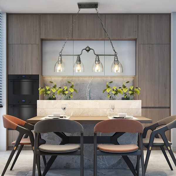 Silver Farmhouse Rustic Linear 4 Light Chandelier 32 Inch Glass Dining Room Kitchen Island Pendant Lights L32 x W 5 x H 12 Brushed Antique Silver
