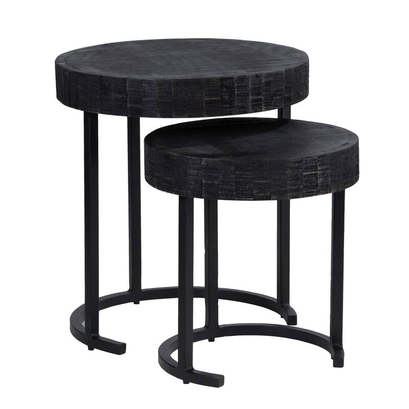 SEI Furniture Karelia Nesting Side Tables, Whitewashed/Black, Set of 2