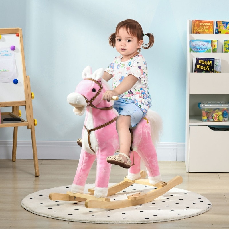 D N Rocking Horse with Sound Ride on Horse with Saddle Toddler Rocker Gift for 3 8 Year Old Pink