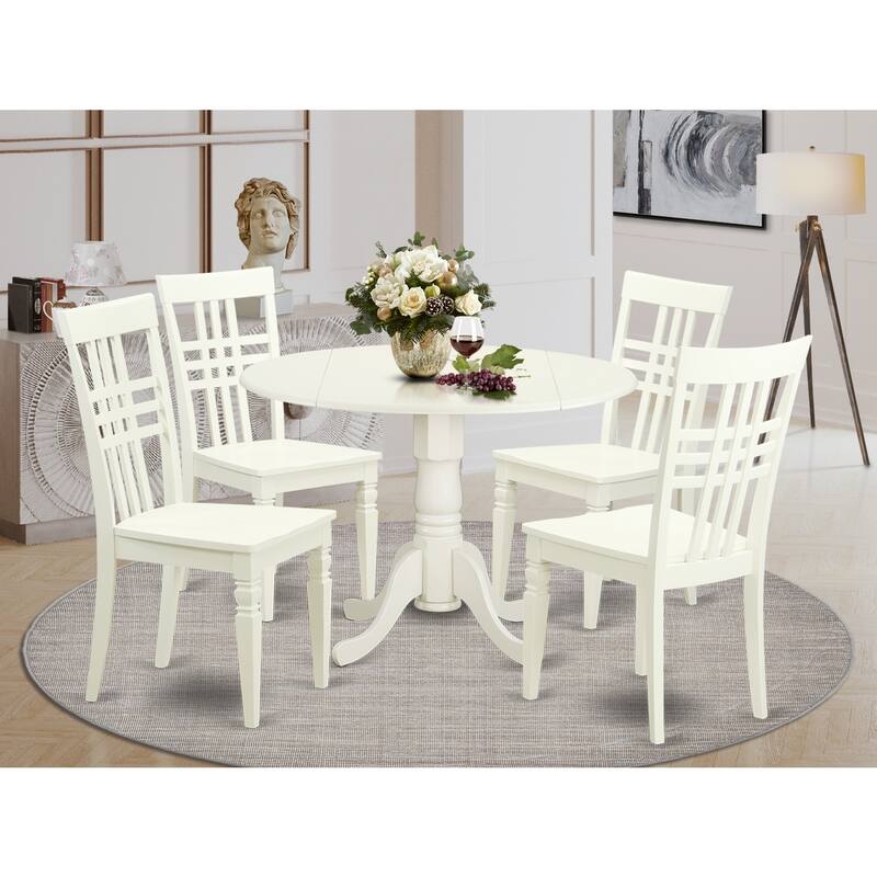 Round Kitchen Table Set - 5 Piece Dinette Table & Chairs - Linen White Finish - Small Space Dining