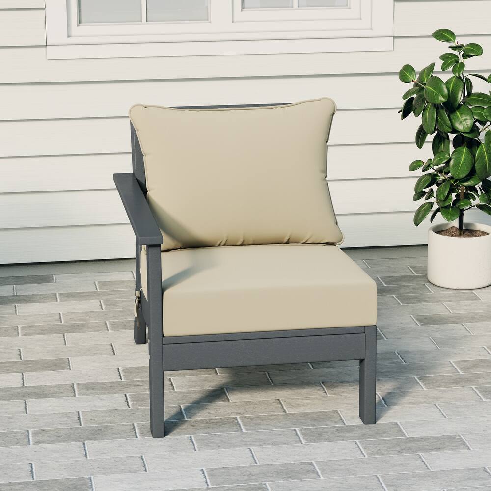 Birchwood All Weather HDPE Outdoor Patio Deep Seating Gray Left Arm Facing Chair With Cushions (1-Piece)