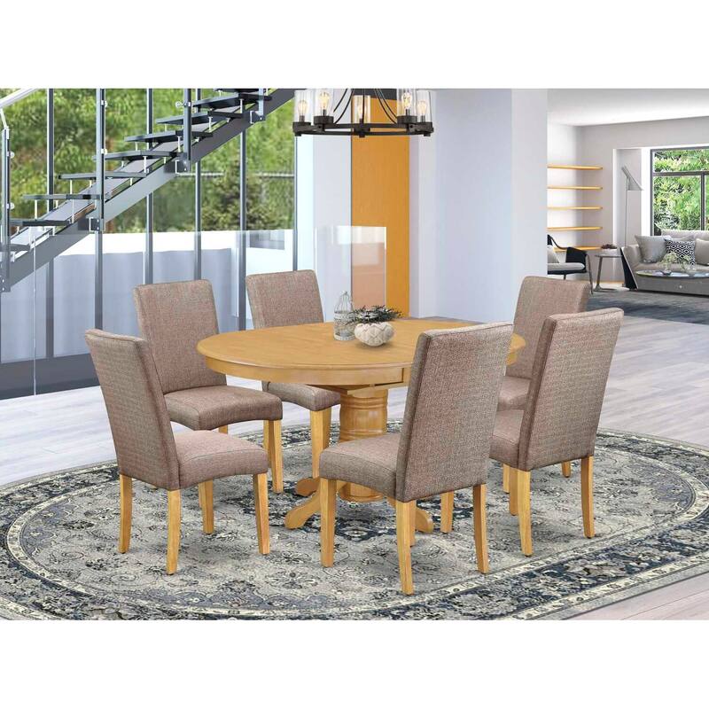 Dinette Set 7Pc Oval Table w/ Leaf & 6 Chairs - Tuscan Style Kitchen Table Set