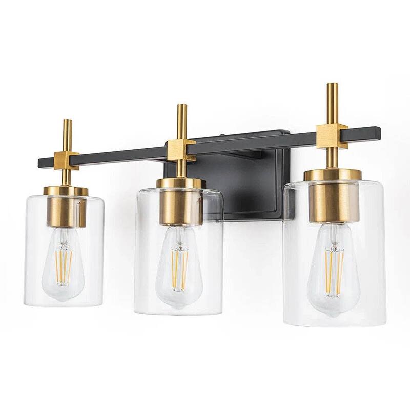 Jasper Black & Gold Clear Glass 3-Light Bathroom Vanity Light