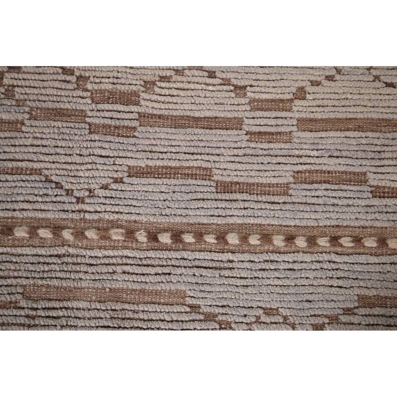 All-Over Striped Moroccan Modern Area Rug Handmade Wool Carpet - 8'0"x 12'1"