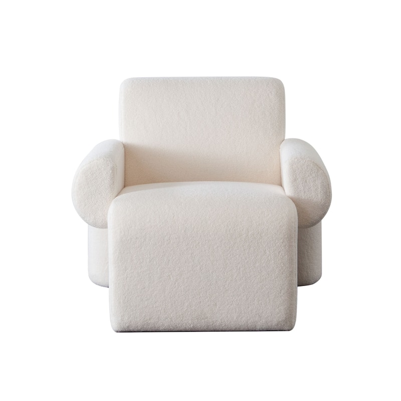 Contemporary Accent Chair, Extra Soft Ivory Sherpa Fabric, 36 Inch