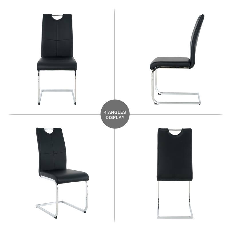 Modern Set of 2 Dining Chairs with Leather Cushioned Seat, Chrome Metal Legs, for Dining Room, Living Room, and Bedroom