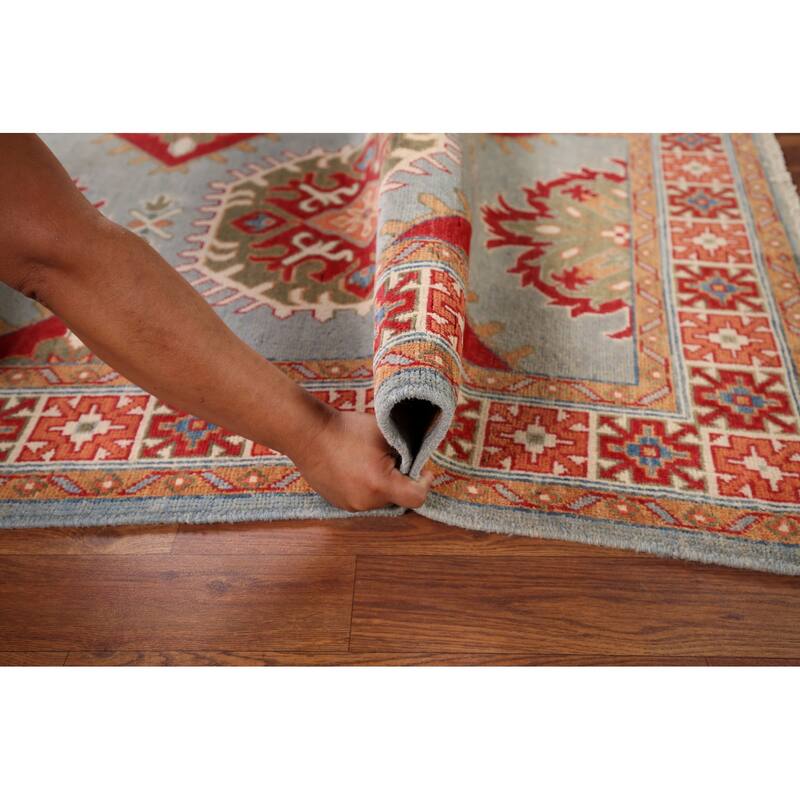 Kazak Accent Rug Hand-Knotted Geometric Wool Carpet - 3'4" x 4'11"