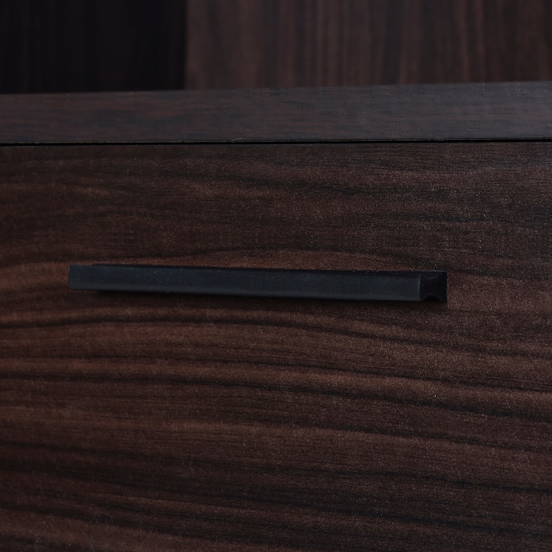 Roomfitters Mid-Century Modern Storage Cabinet with Two Drawers and Open Shelves, Wood Grain Finish