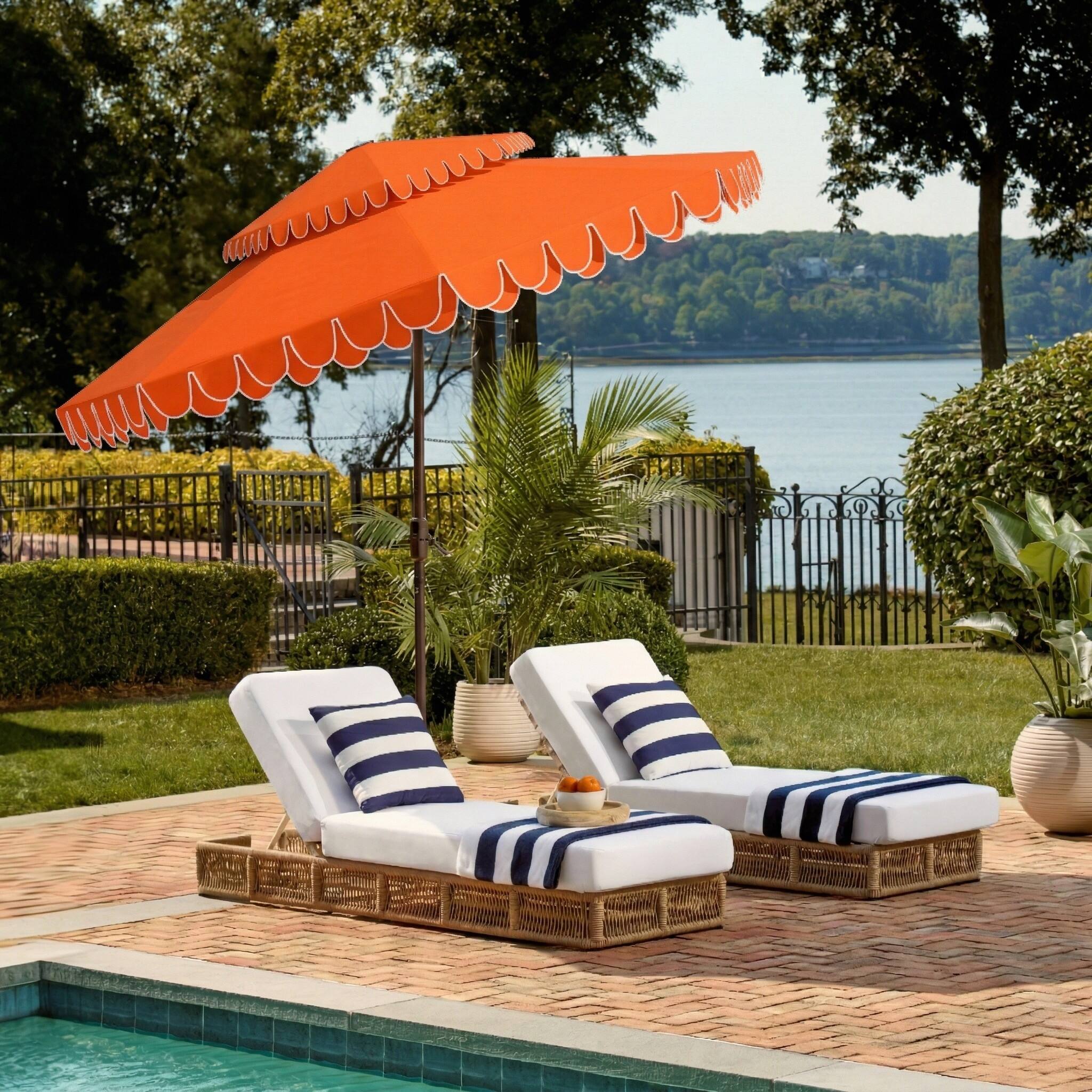 SAFAVIEH Outdoor Kjerstin Valance 9Ft Double Top Umbrella - On