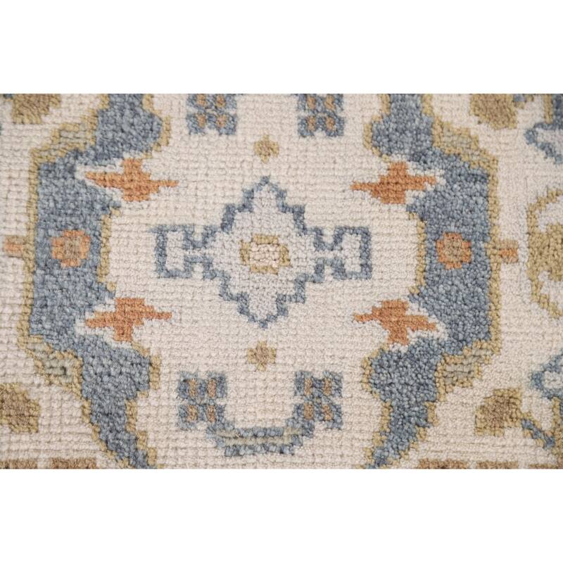 Beige Floral Oushak Runner Rug Hand-knotted Wool Carpet - 2'6"x 9'10"