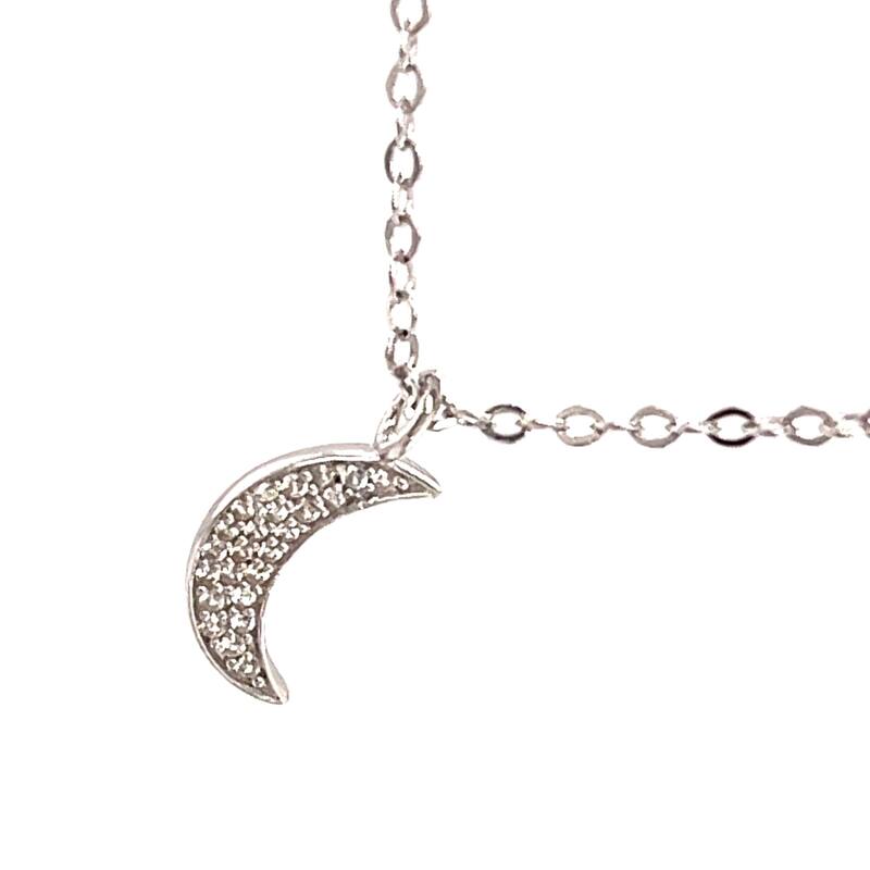 925 Sterling Silver White Natural Zircon Half Moon Necklace