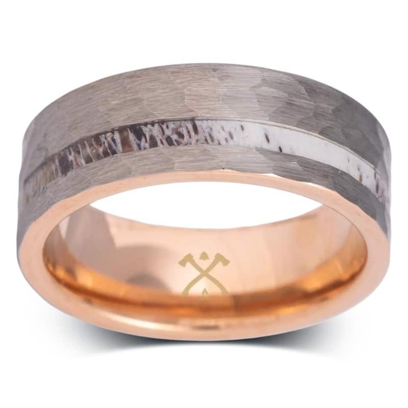 Manly Bands THE WHITETAIL Tungsten with Inlay Rose Gold Plated 8mm Satin Band
