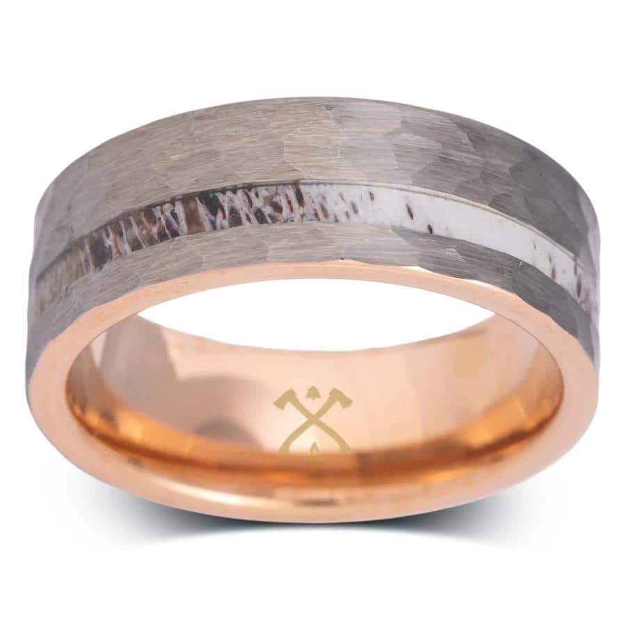 Manly Bands THE WHITETAIL Tungsten with Inlay Rose Gold Plated 8mm Satin Band