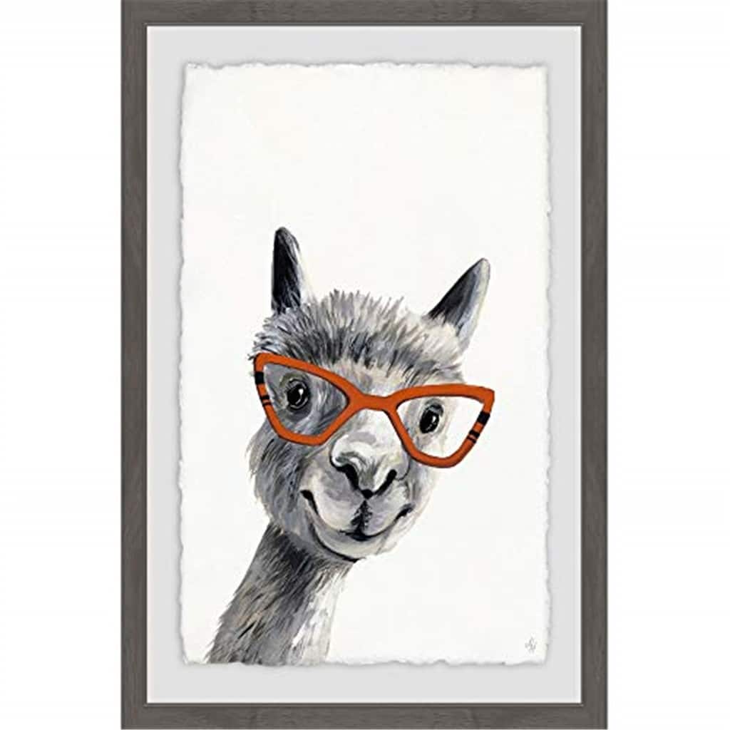 Llama Painting Print Framed Wall Art Home Decor Antique Accents