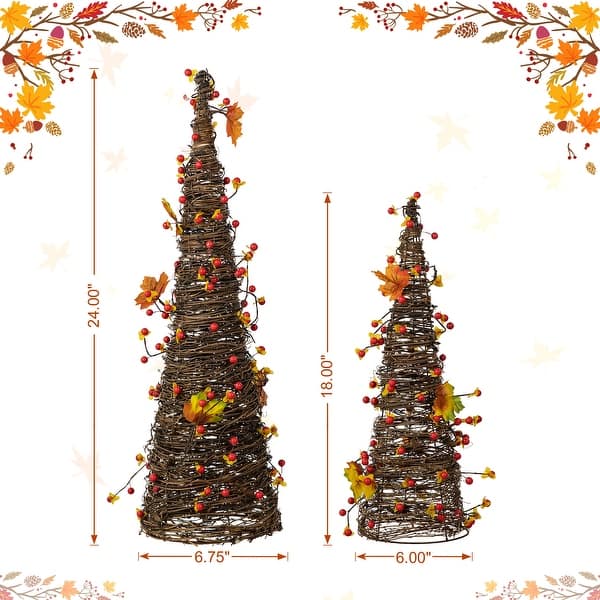 dimension image slide 2 of 4, Glitzhome 24"H Fall Thanksgiving Maple Leaf Pumpkin Urn Table Tree Holiday Home Decoration