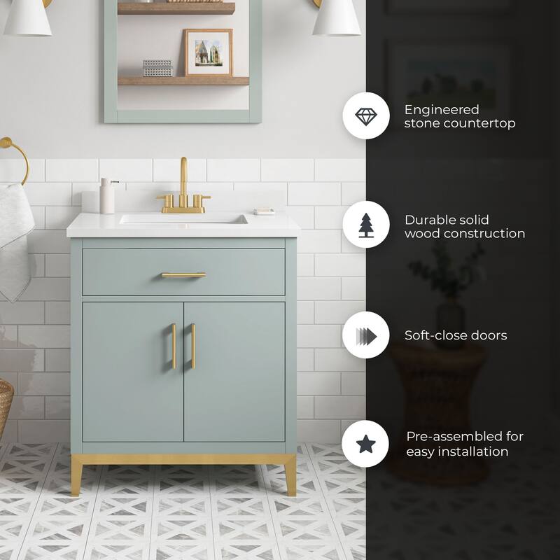 Diya Undermount Single Sink Bathroom Vanity with White Engineered Marble Top