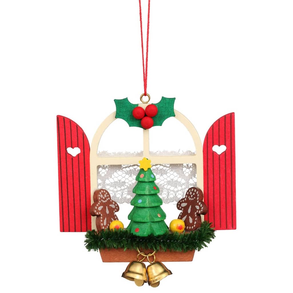 3" Red, Beige, Green Window Gingerbread Christian Ulbricht Ornament