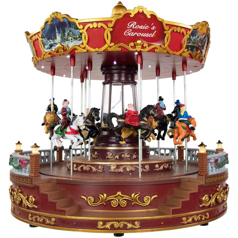 14" LED Lighted Animated and Musical Carousel Christmas Decoration