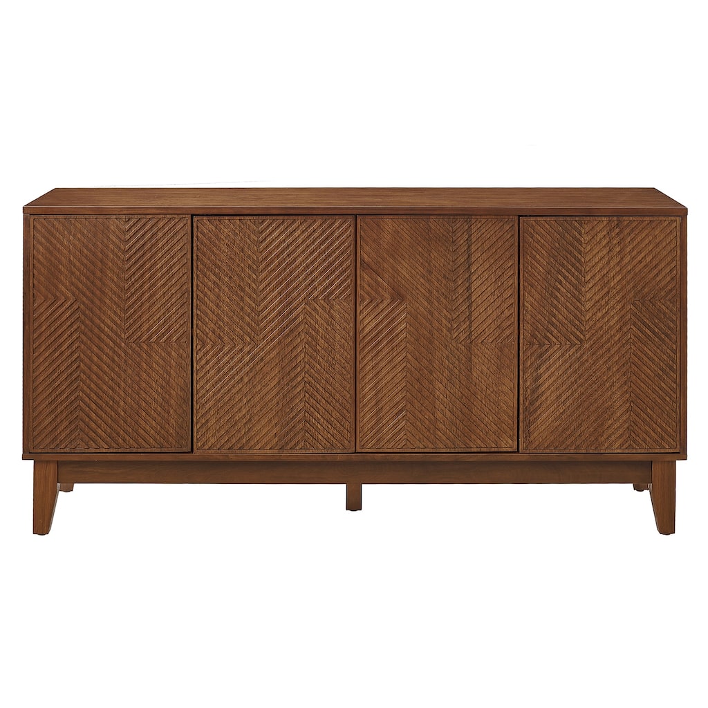 56"Mid Century Modern TV Stand,Wood Storage Cabinet with Carved Geometric Doors,4 Door Media Console,Sideboard Buffet Cabinet