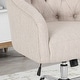 preview thumbnail 5 of 8, Home Office Chair with Curved Backrest, Adjustable Height Button Tufting Dressing Stool, Upholstered Work Stool with Wheels
