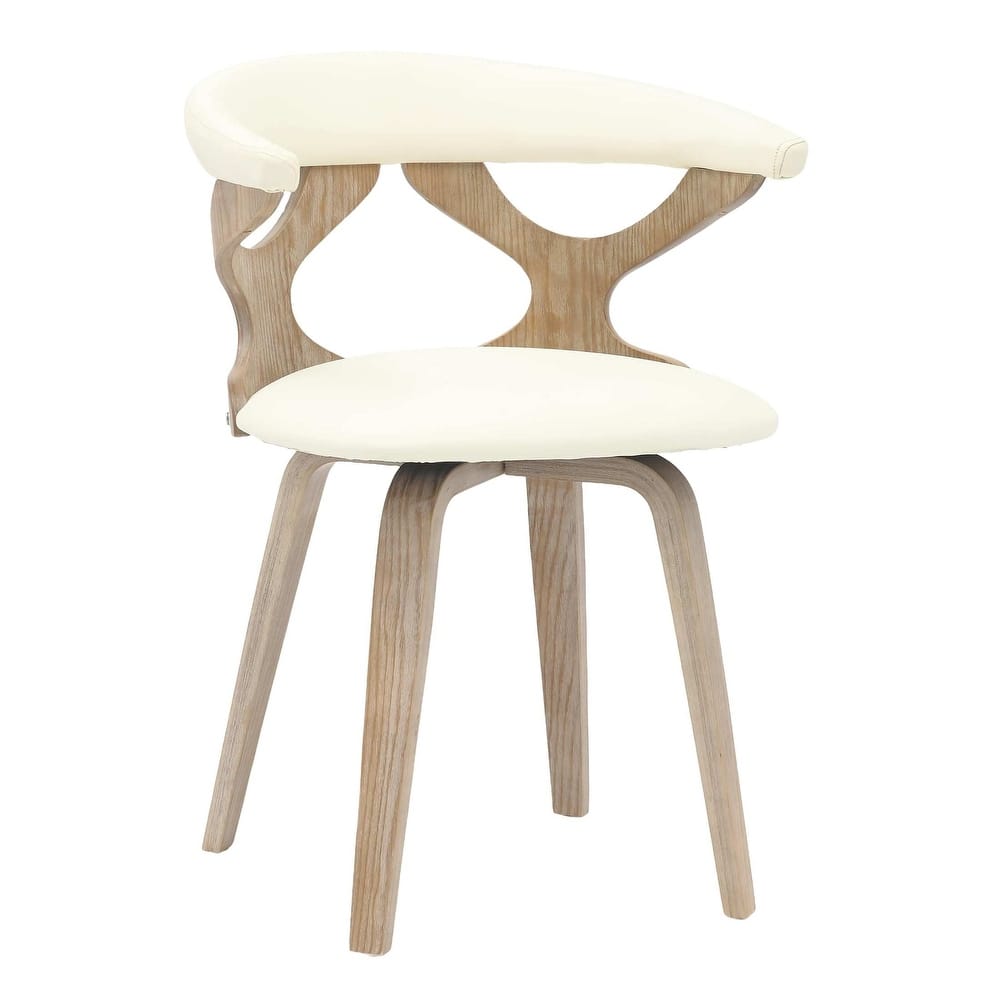 Dining Chairs Round Leather Seat with Solid Wood Legs Accent Arm Chair Modern Cut-Out Design