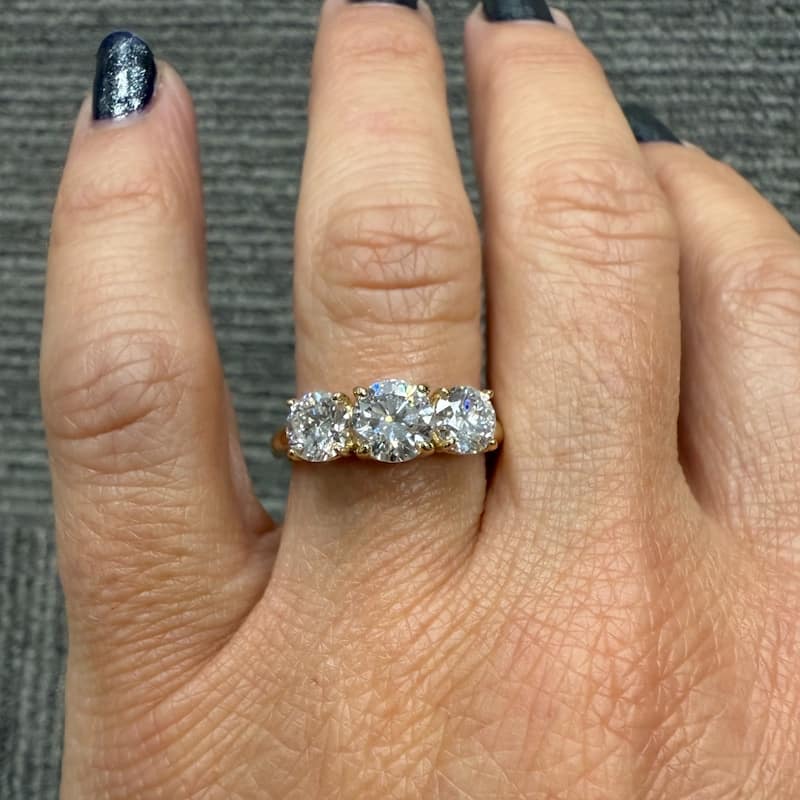 2ct Three Stone Diamond Engagement Yellow Gold Ring