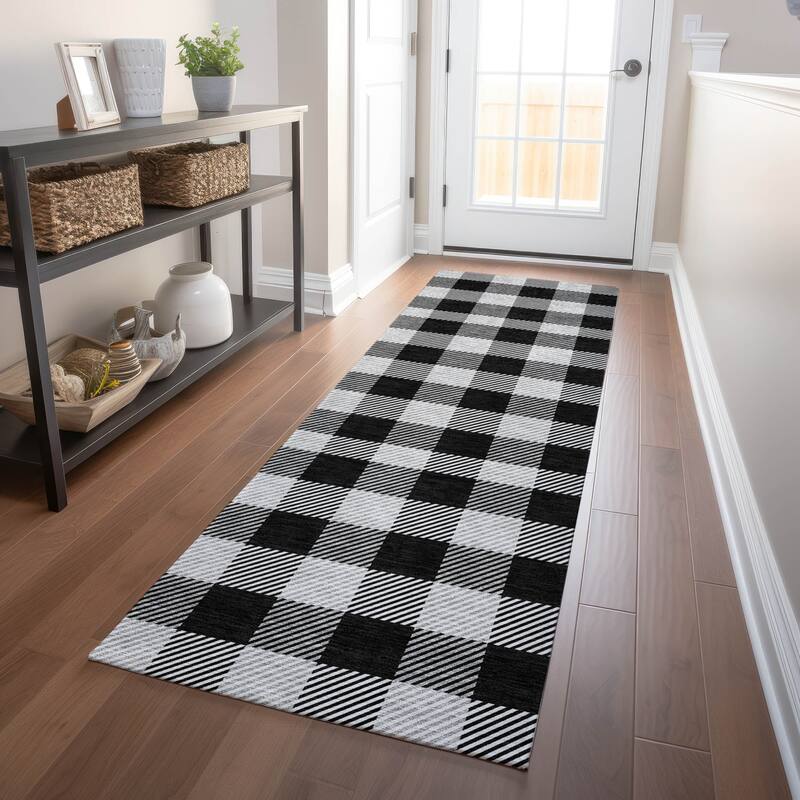 Machine Washable Indoor/ Outdoor Chantille Plaid Stripe Rug