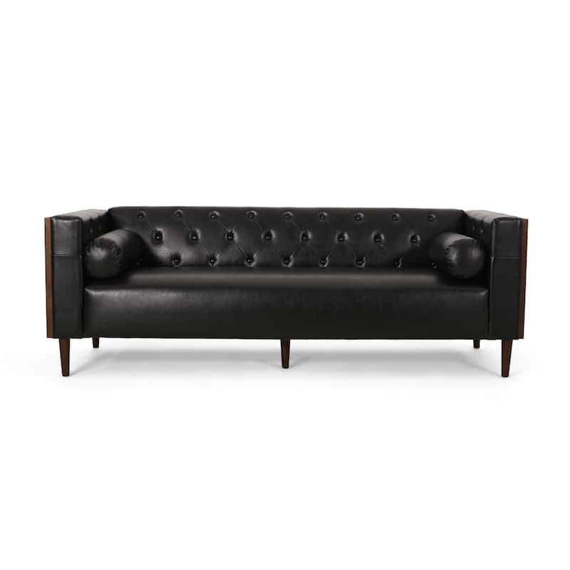 Faraway Modern Tufted Sofa w/ Accent Pillows by Christopher Knight Home - Midnight Black + Espresso