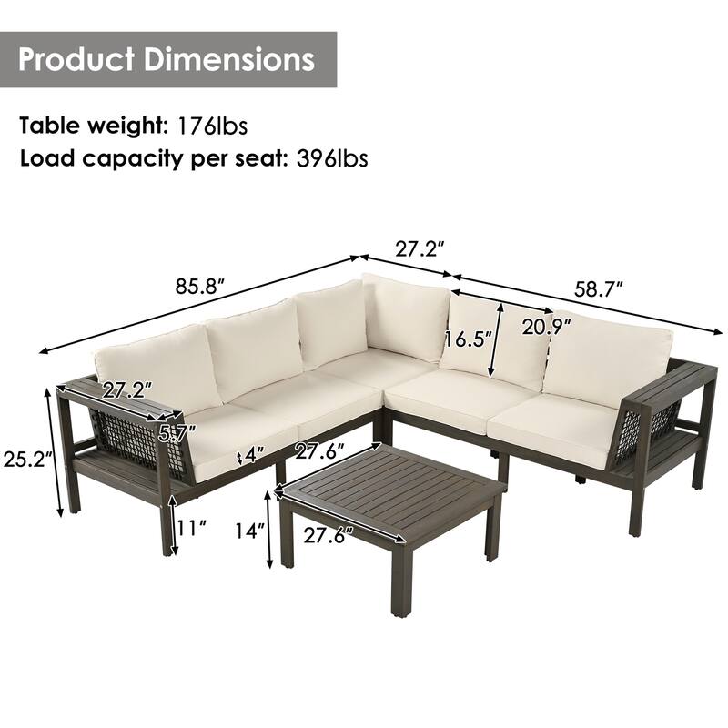 4 Pieces Outdoor Acacia Wood Sofa Set, L-Shaped Patio Furniture Sofa Set with Coffee Table, Conversation Set with Cushions